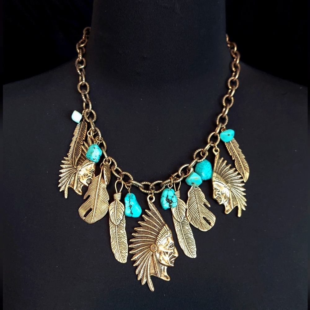 Charm necklace chief feather turquoise